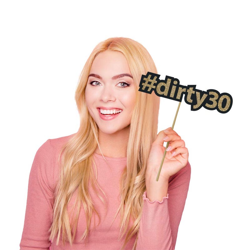 Perfect Occasion Fully Assembled 30th Birthday Photo Booth Props - Set of 30 - Pink & Gold Selfie Signs - 30th Party Supplies & Decorations - Cute Bday Designs with Real Glitter - Did We Mention No DIY - Image 2